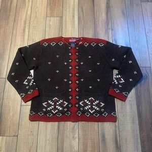 Coldwater Creek Dark Knit Cardigan with Red and White Accents